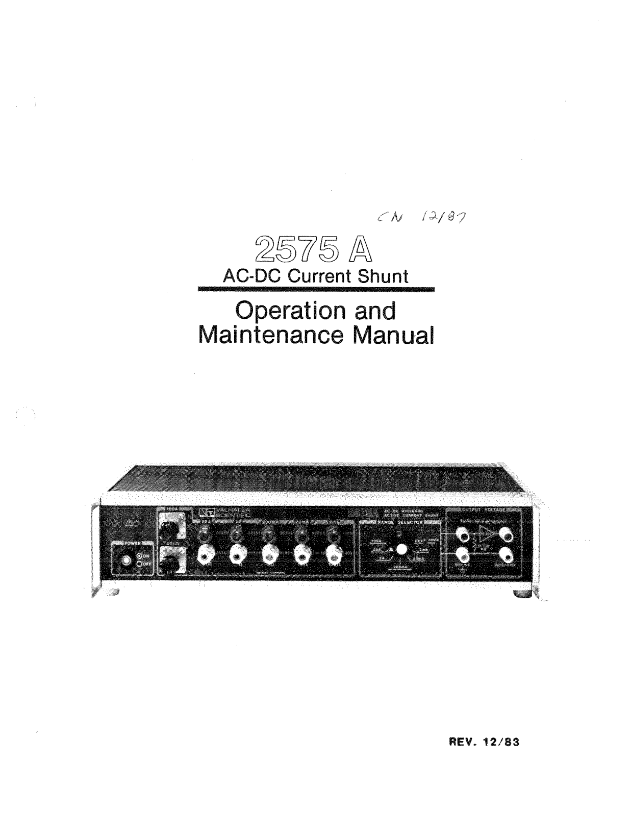 Valhalla Scientific 2575 A User Manual - ManualMachine.com