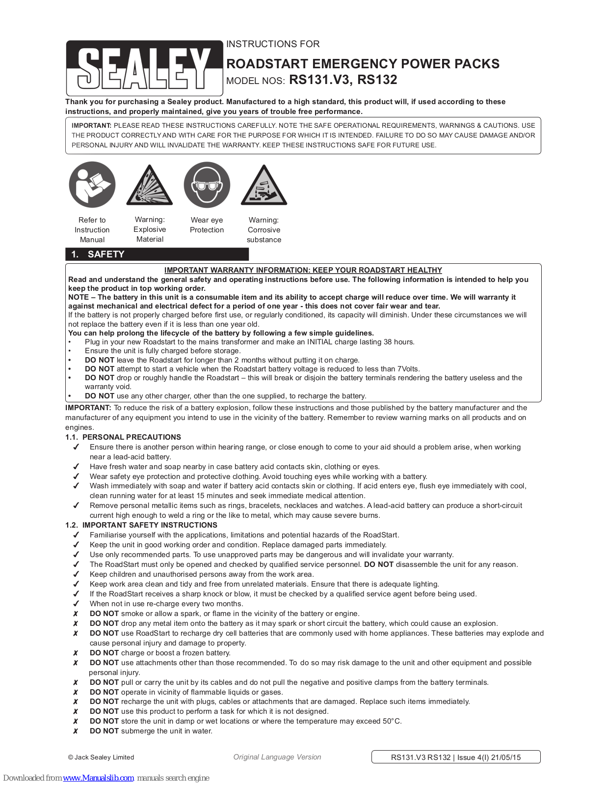 Sealy RS131.V3,RS132 Instruction Manual