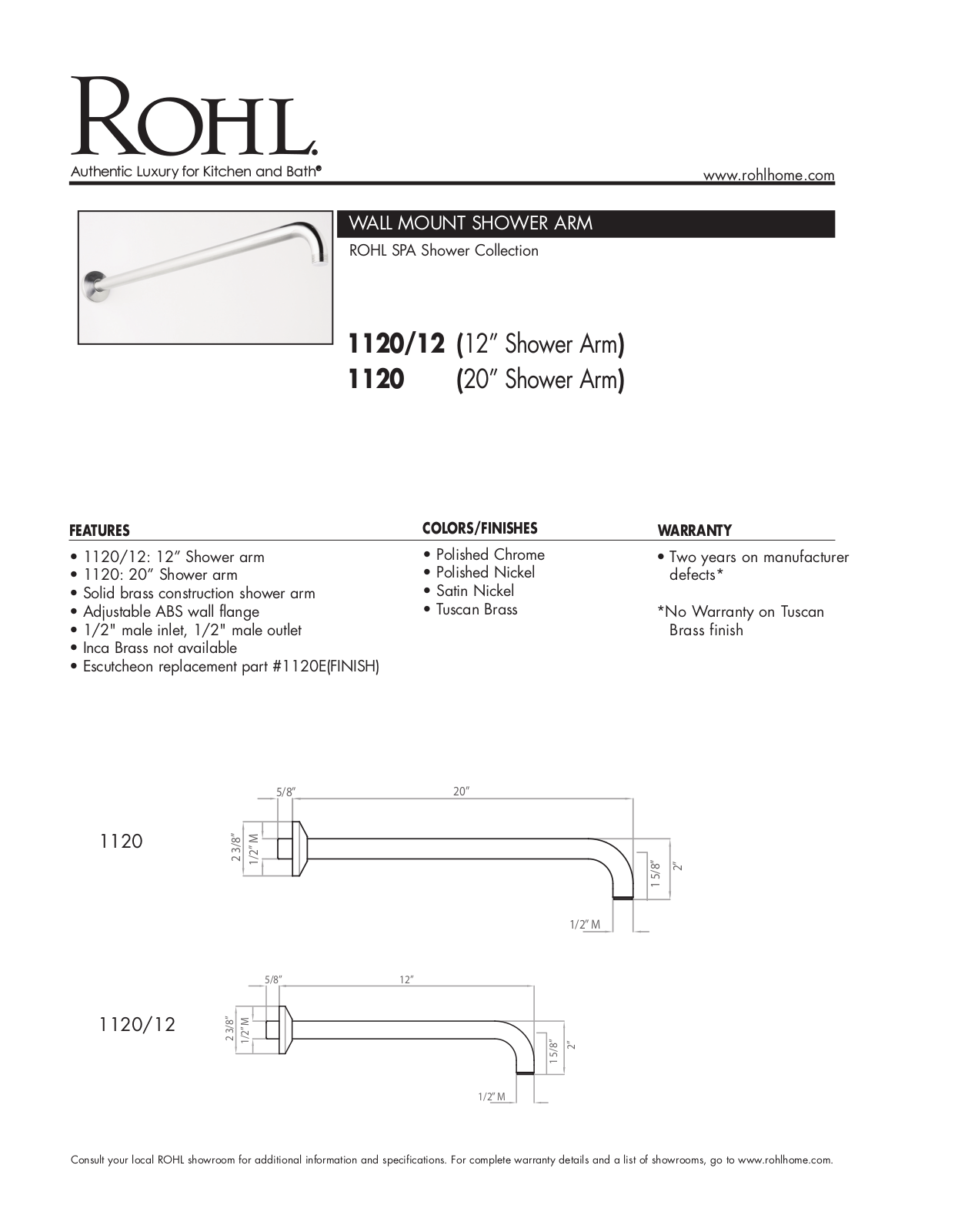 Rohl 112012SG Specifications