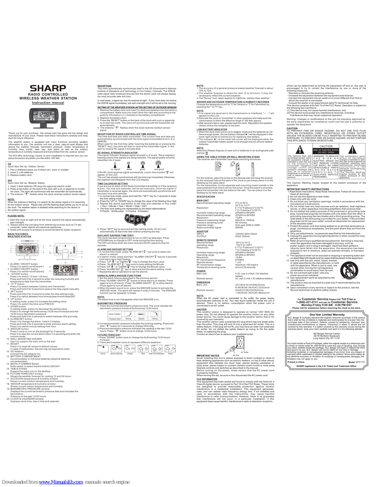 Sharp SPC775 Instruction Manual