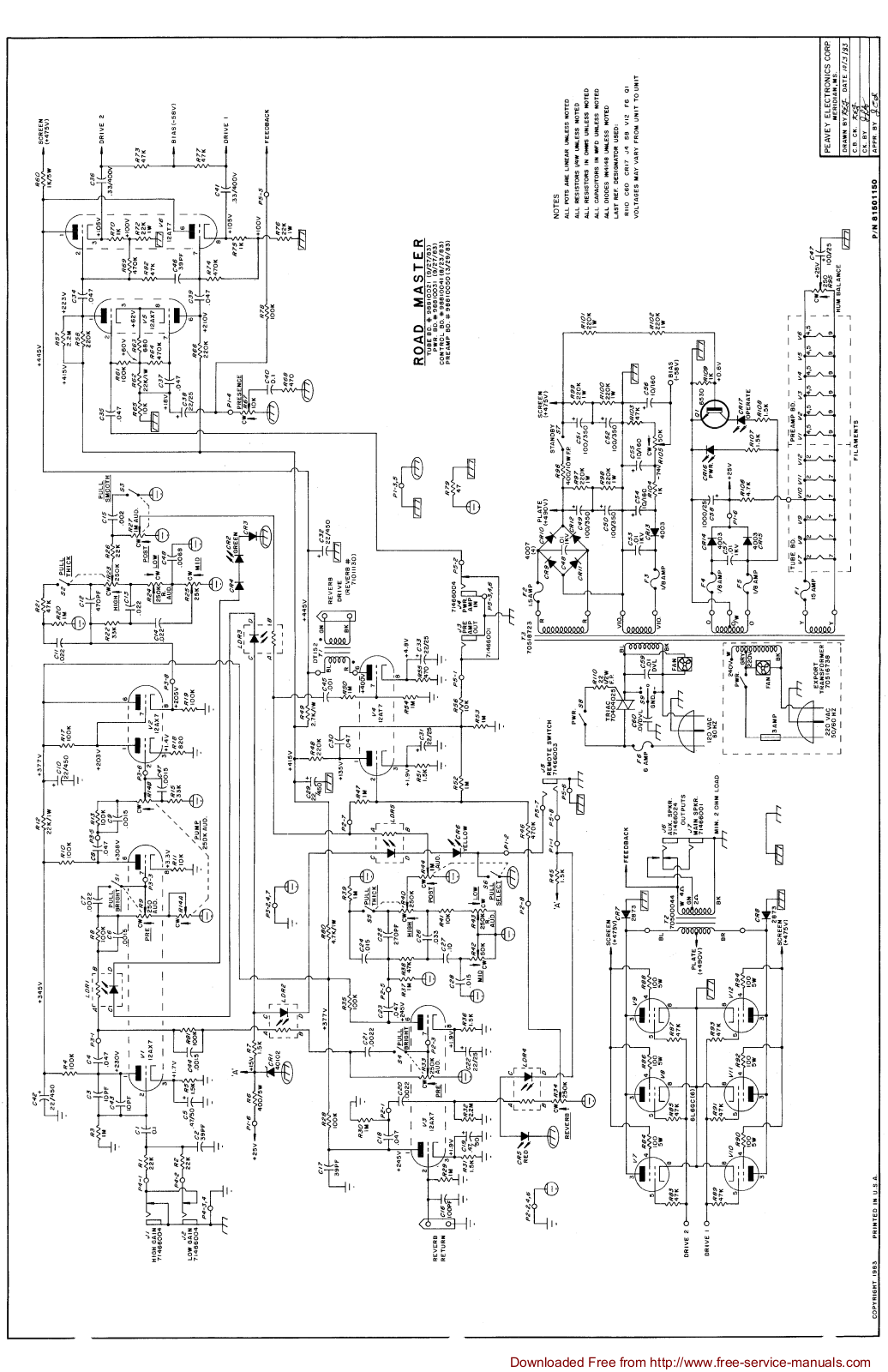 Peavey Electronics Roadmaster Schematic