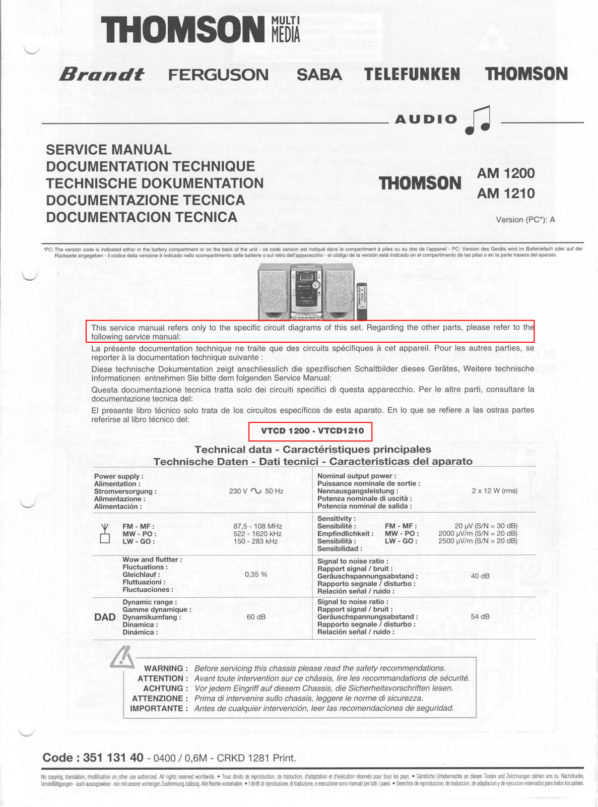 Thomson AM1200, AM1210 Schematic