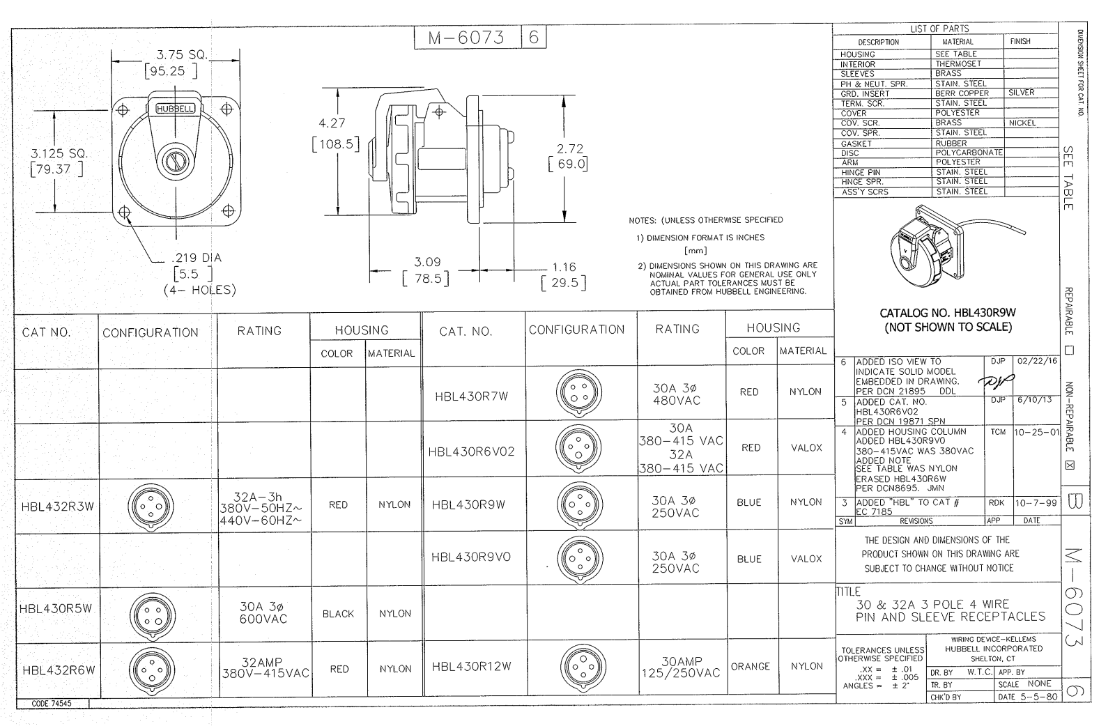 Hubbell HBL430R12W Reference Drawing