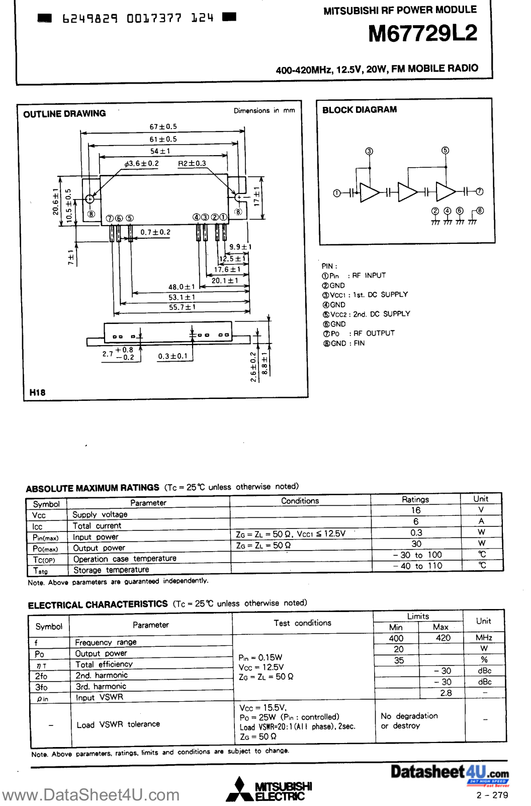 Datasheets M67729L2 Datasheet - ManualMachine.com