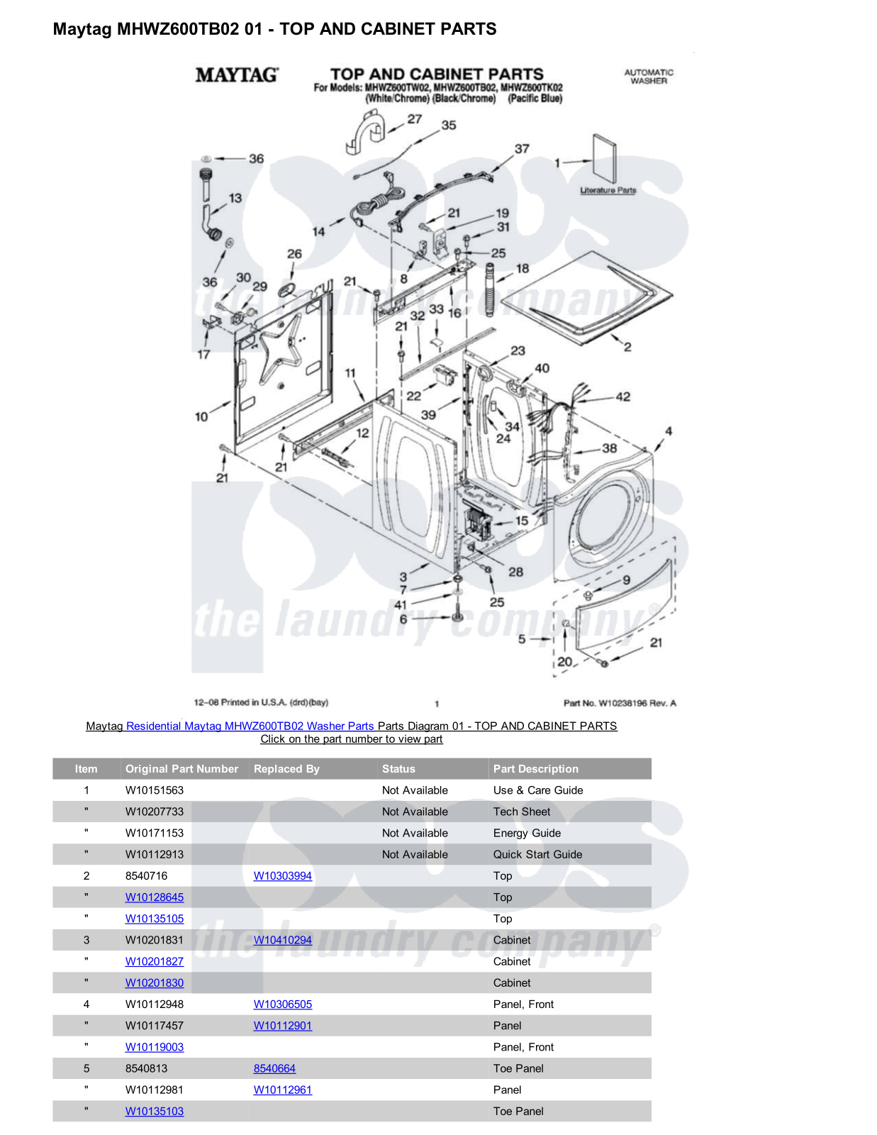 Maytag MHWZ600TB02 Parts Diagram