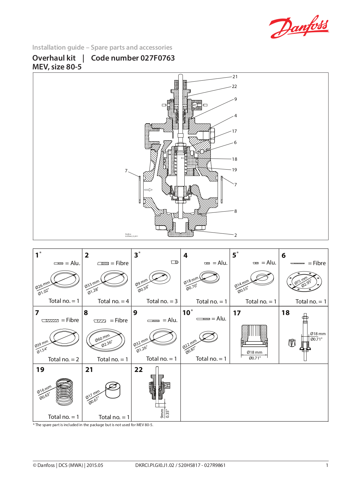 Danfoss MEV 80-5 Installation guide