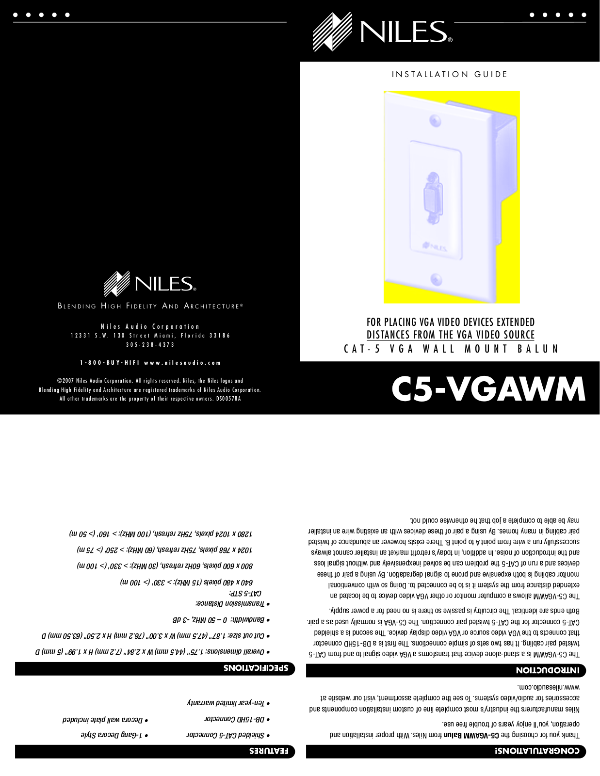 Niles C5-VGAWM Owner's Manual