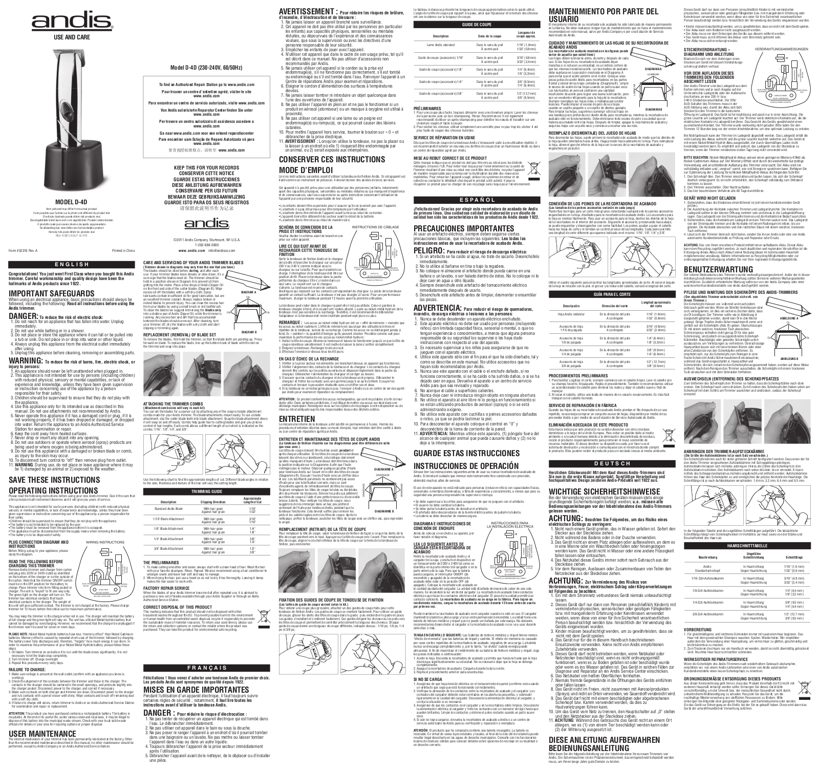 Andis D-4D User Manual