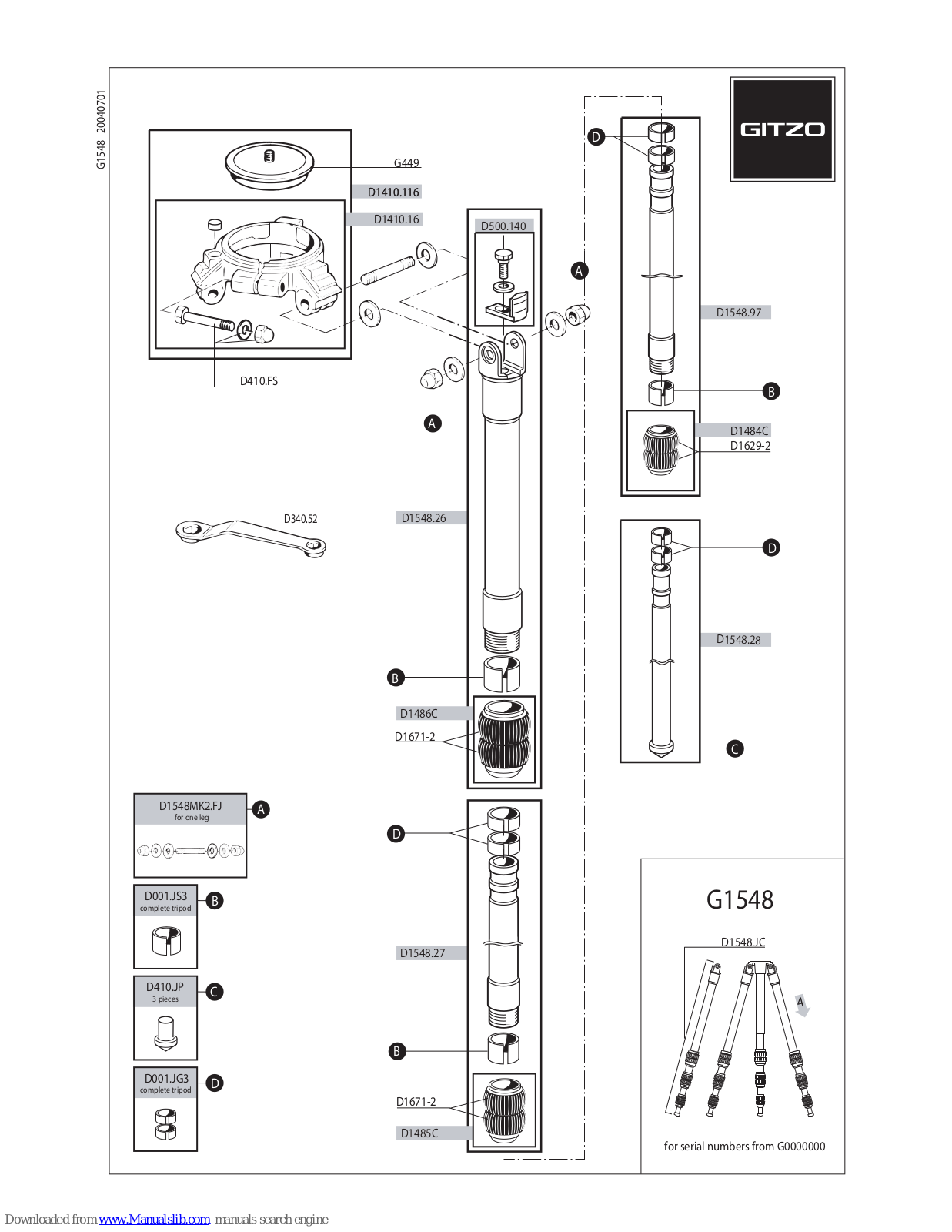 Gitzo Mountaineer Mk2 Series 5 G1548 G1548 G1548, Mk2 5 G1548 G1548 G1548 Parts List