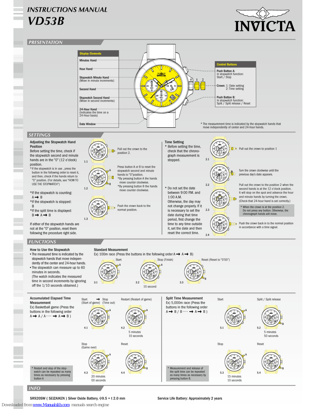 Invicta VD53B Instruction Manual