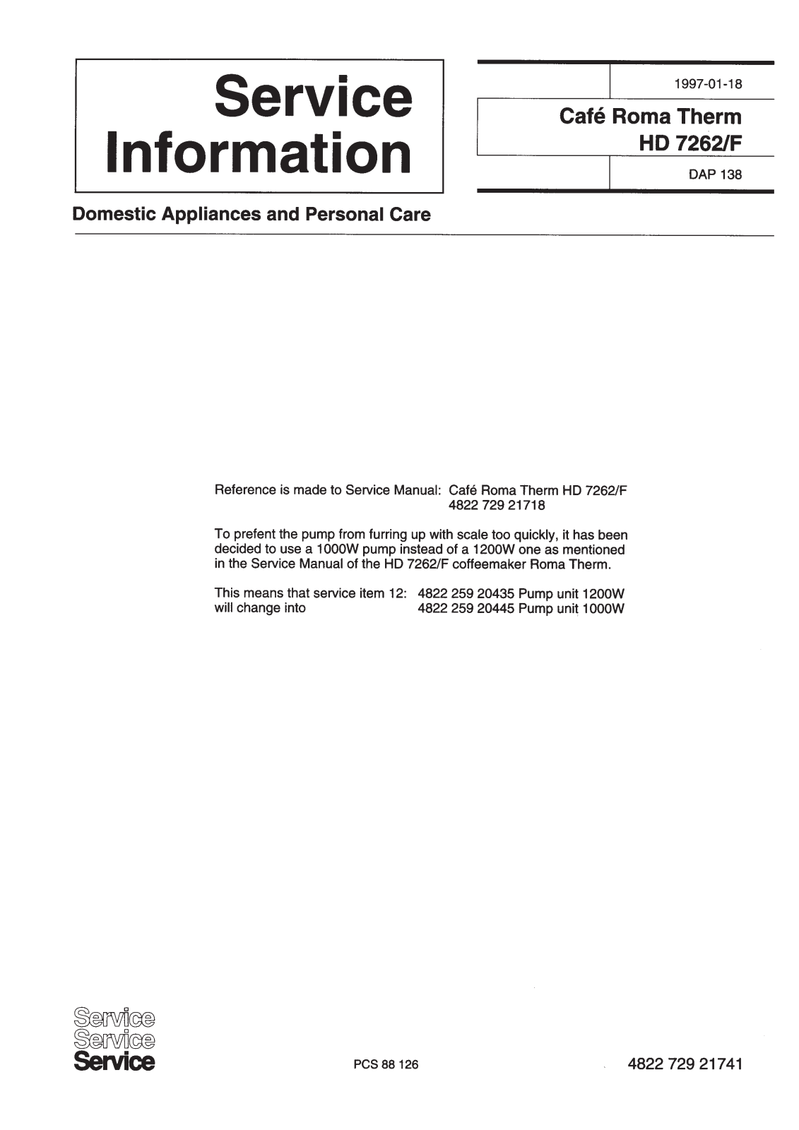 Philips HD 7262-F, Roma Therm Service Manual