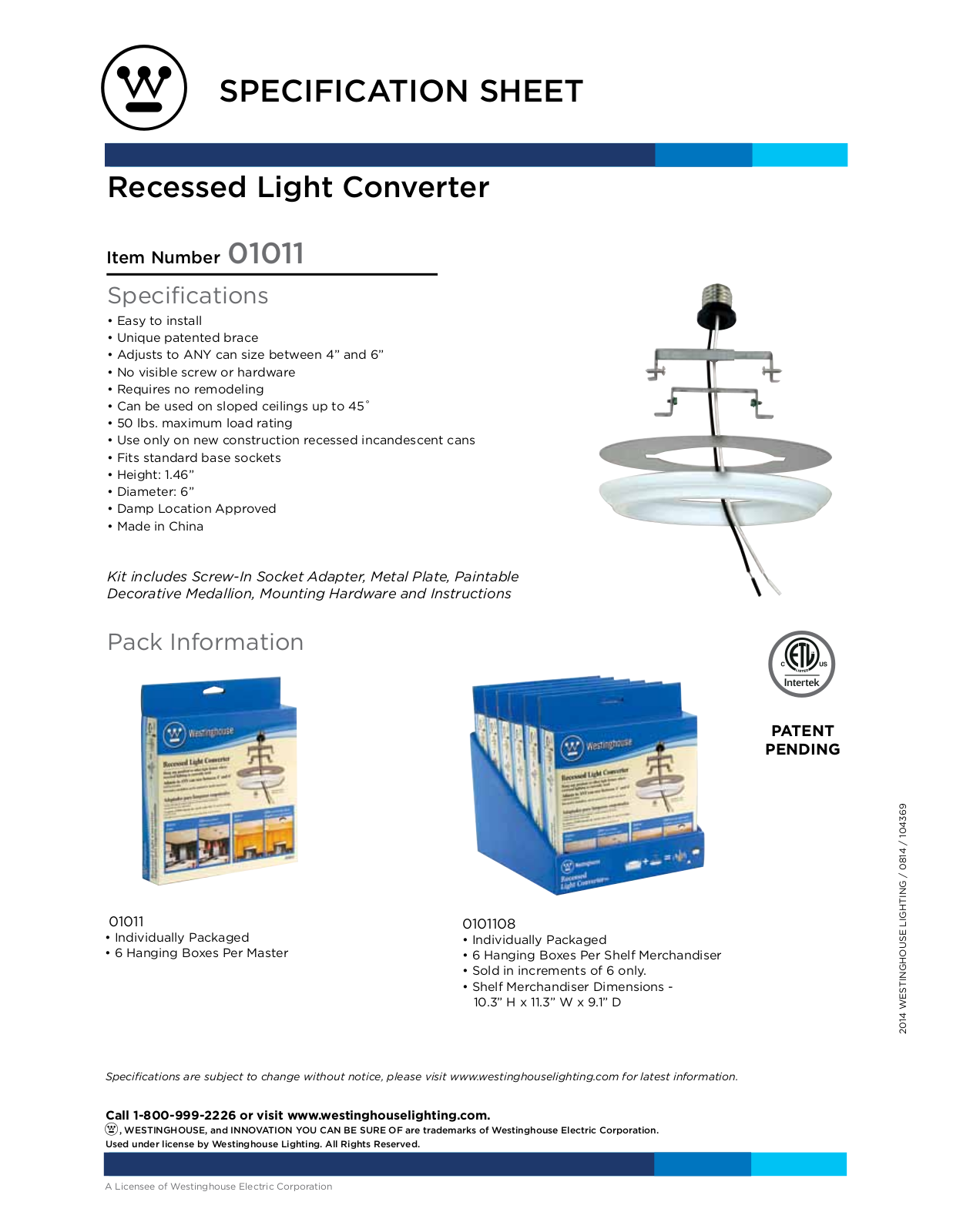 Westinghouse 0101100 Specification