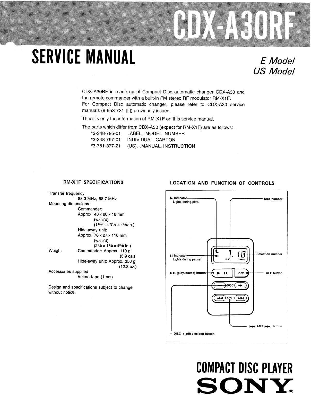 Sony CDXA-30-RF Service manual