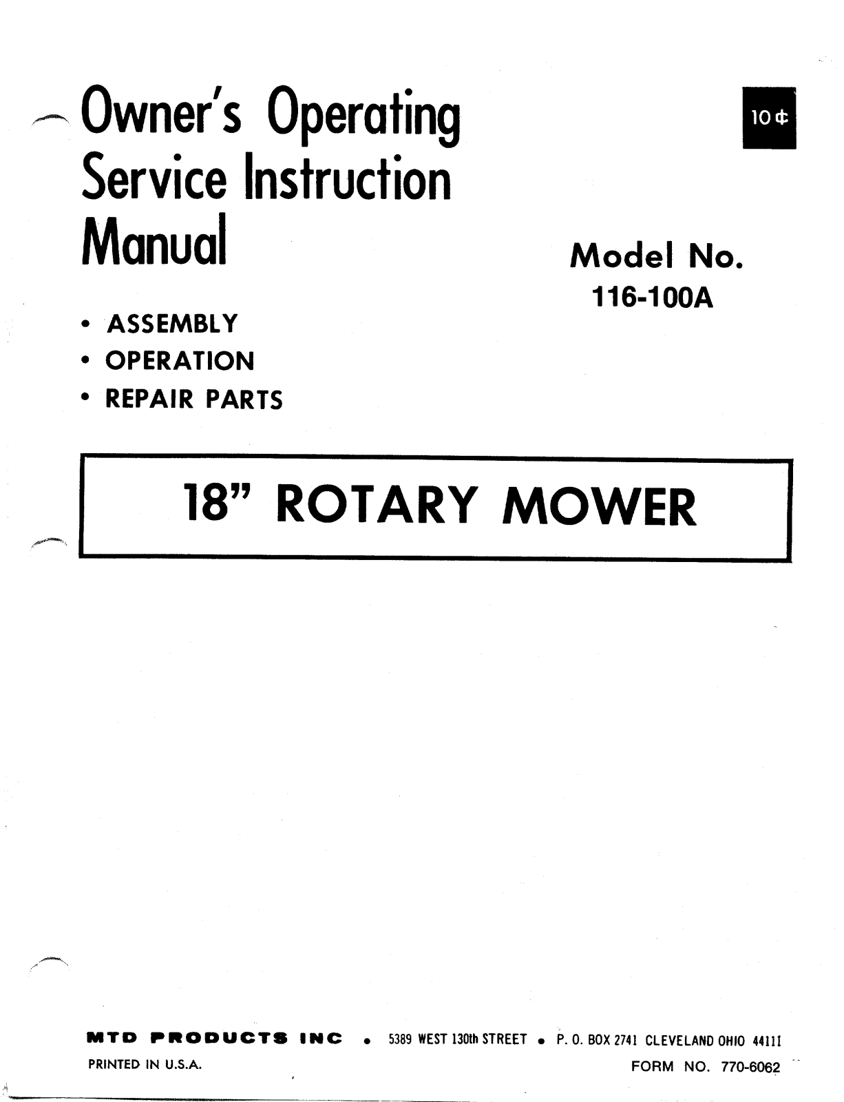 MTD 116-100A User Manual