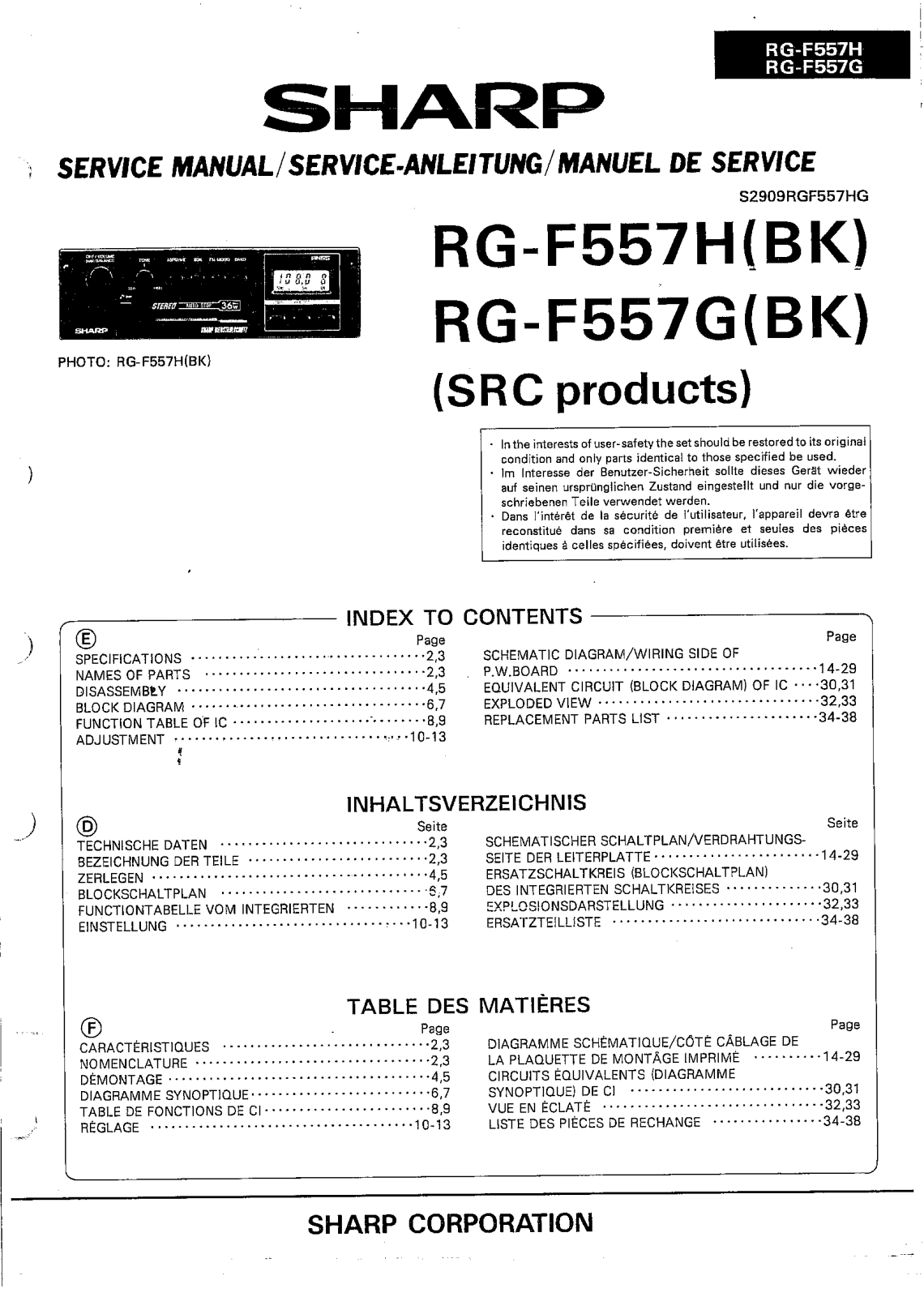 Sharp RGF-557-G, RGF-557-H Service manual