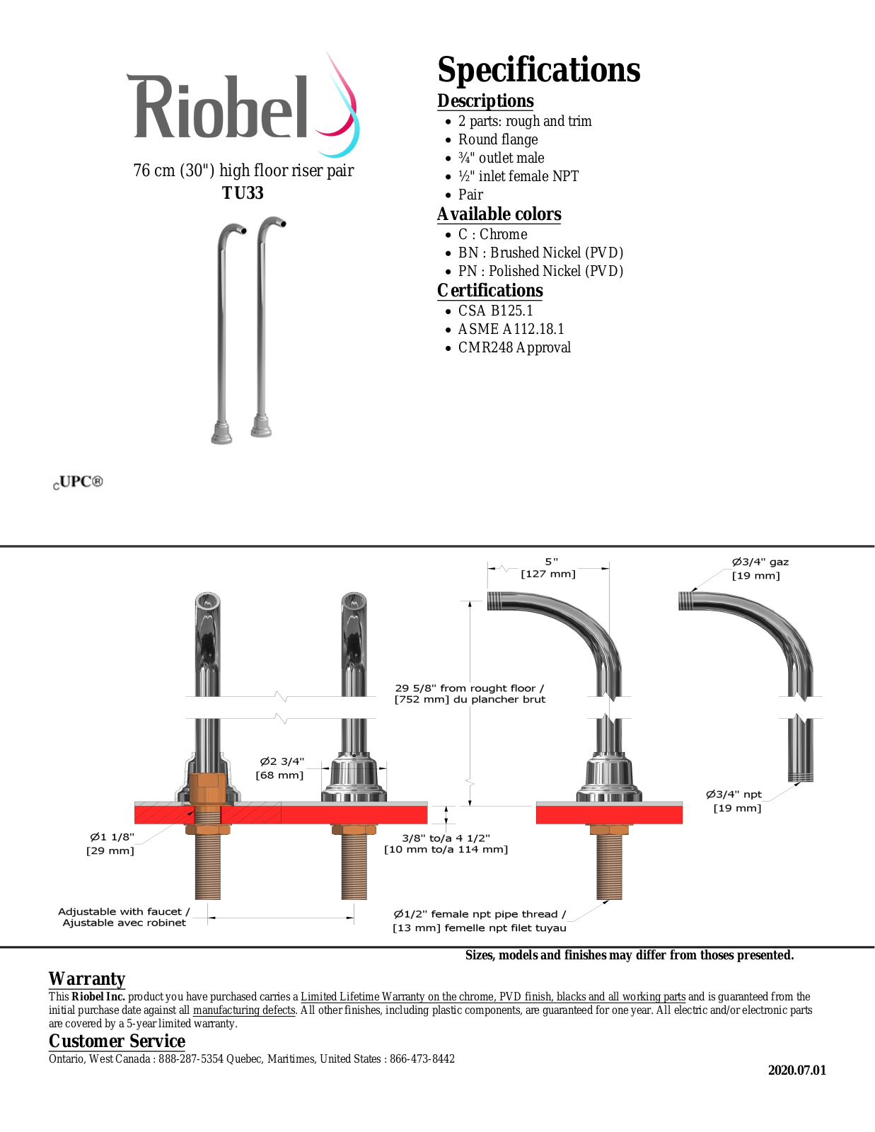 Riobel TU33C, TU33BN, TU33PN Specifications - ManualMachine.com