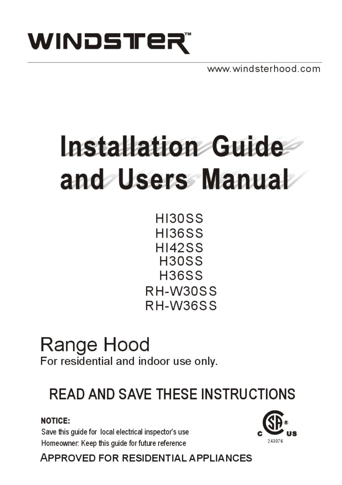 Windster WIND1023, W003250266 Installation - ManualMachine.com