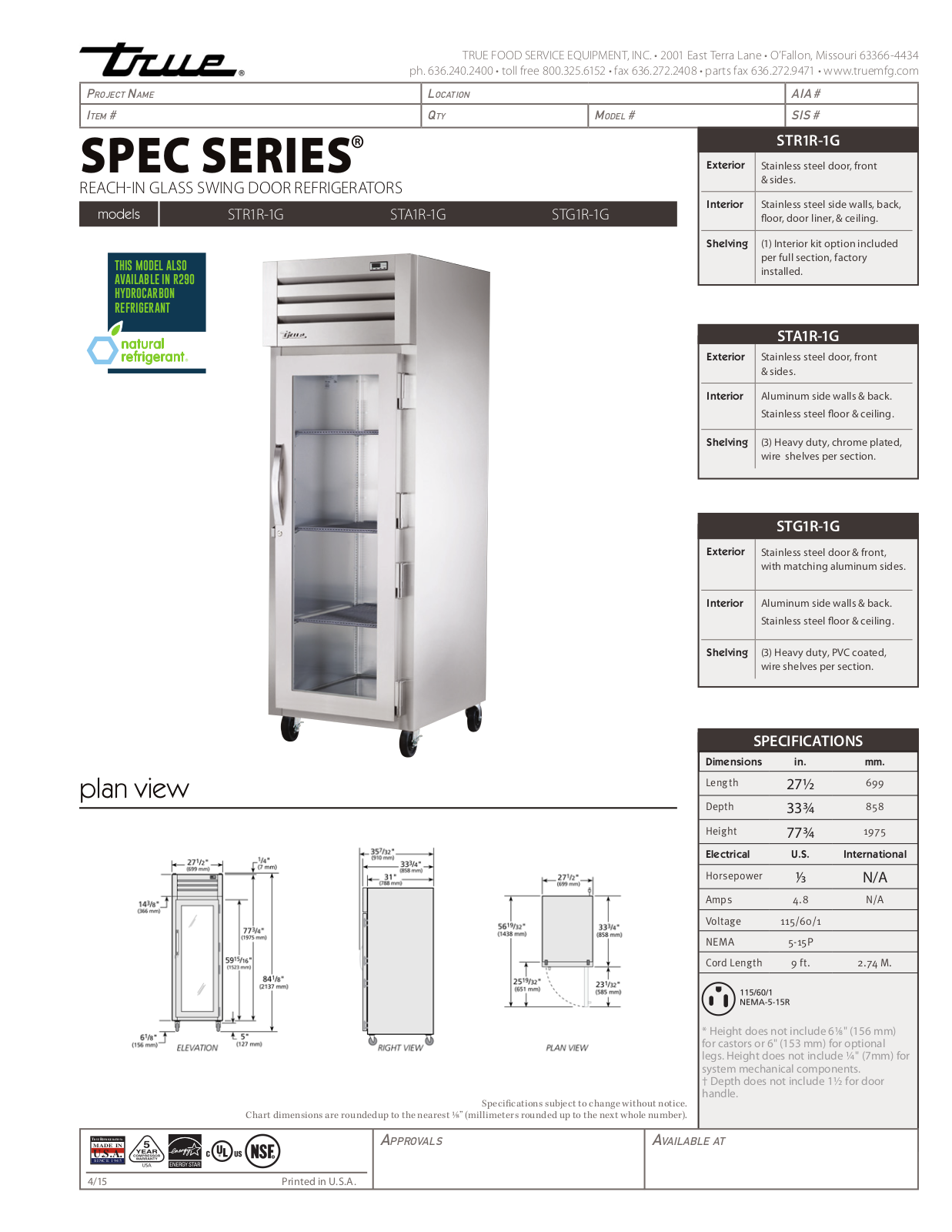 True STA1R-1G User Manual