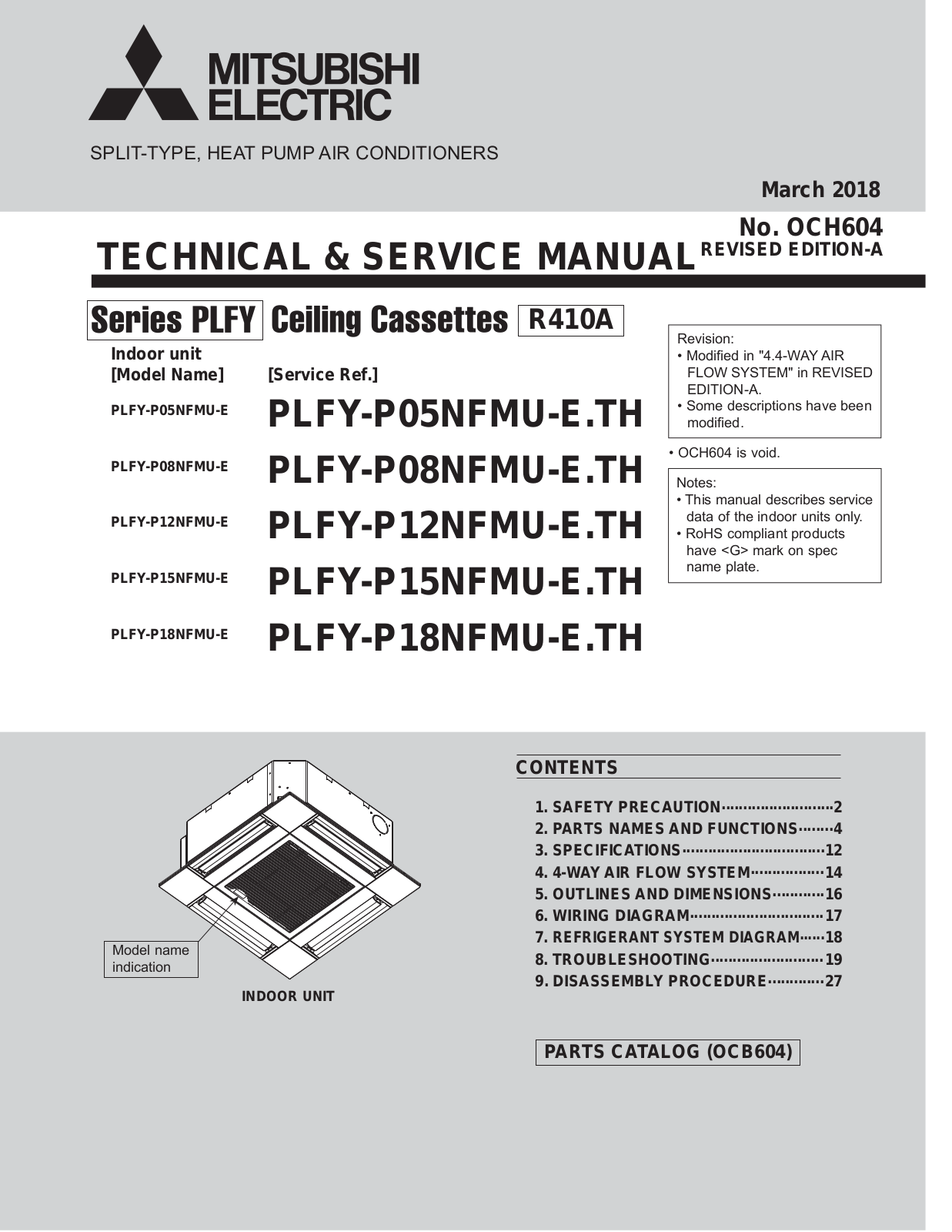 Mitsubishi Electric PLFY-P05NFMU-E, PLFY-P08NFMU-E, PLFY, PLFY-P12NFMU-E, PLFY-P15NFMU-E Service Manual