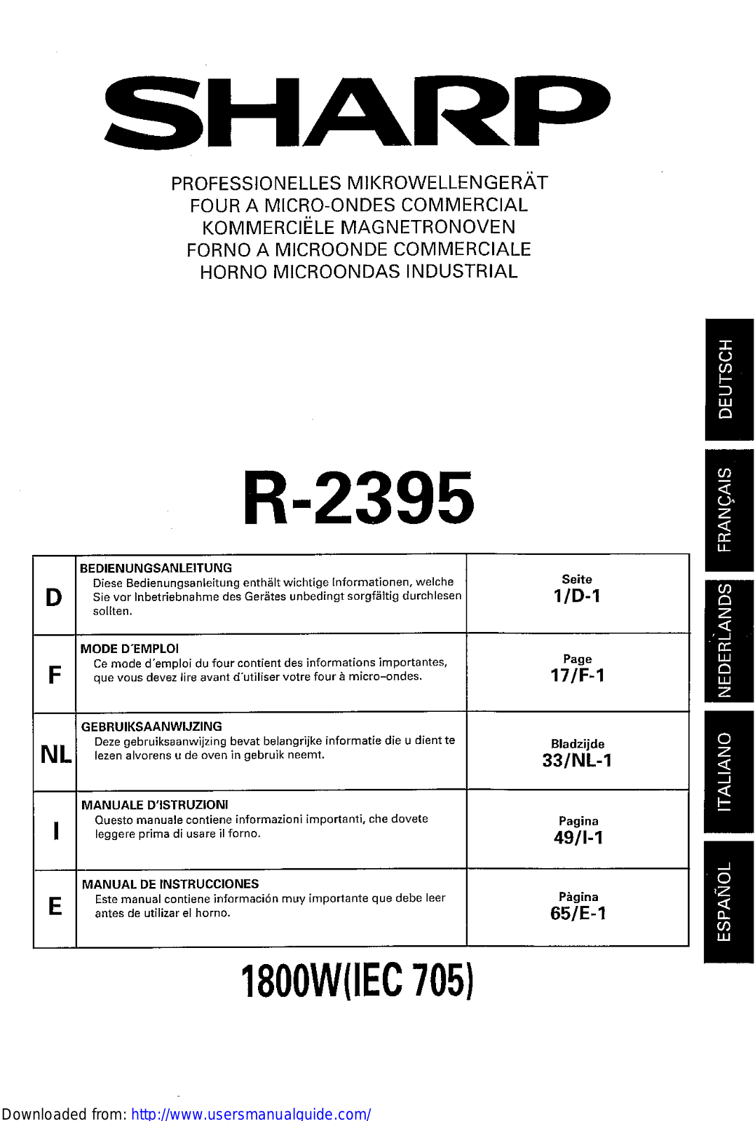 SHARP R-2395 User Manual