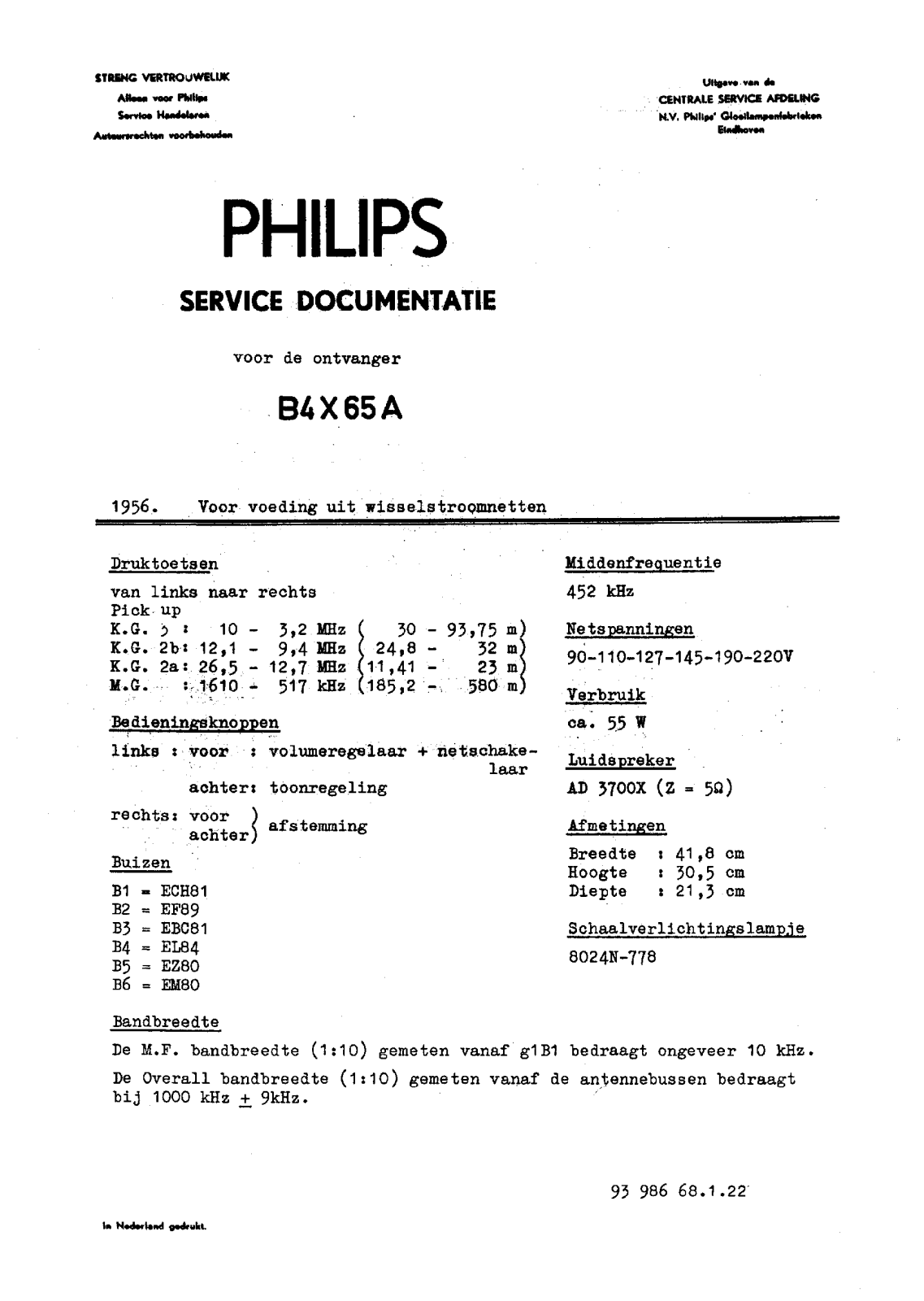 Philips B-4-X-65-A Service Manual