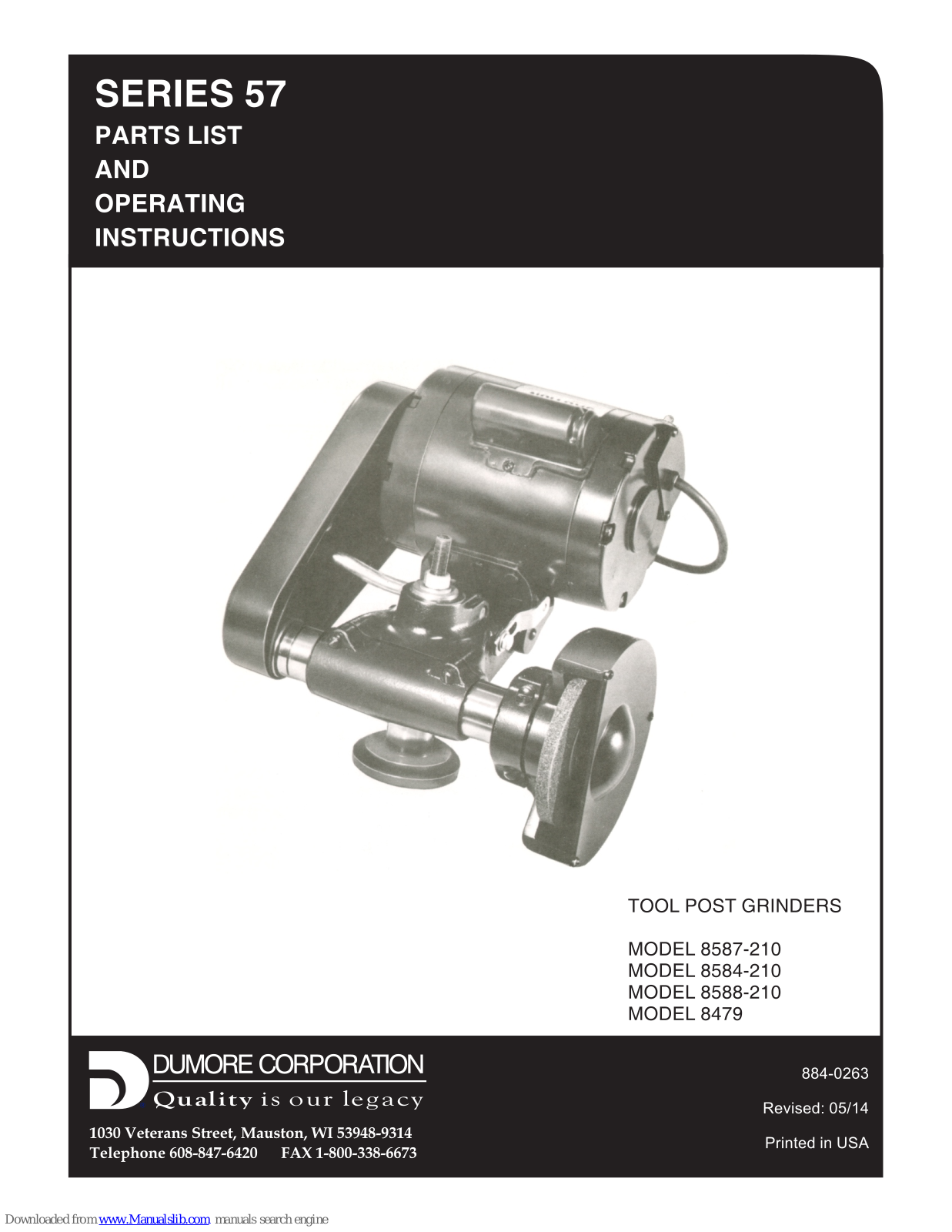 dumore 8587-210, 8584-210, 8588-210, 8479 Parts List And Operating Instructions