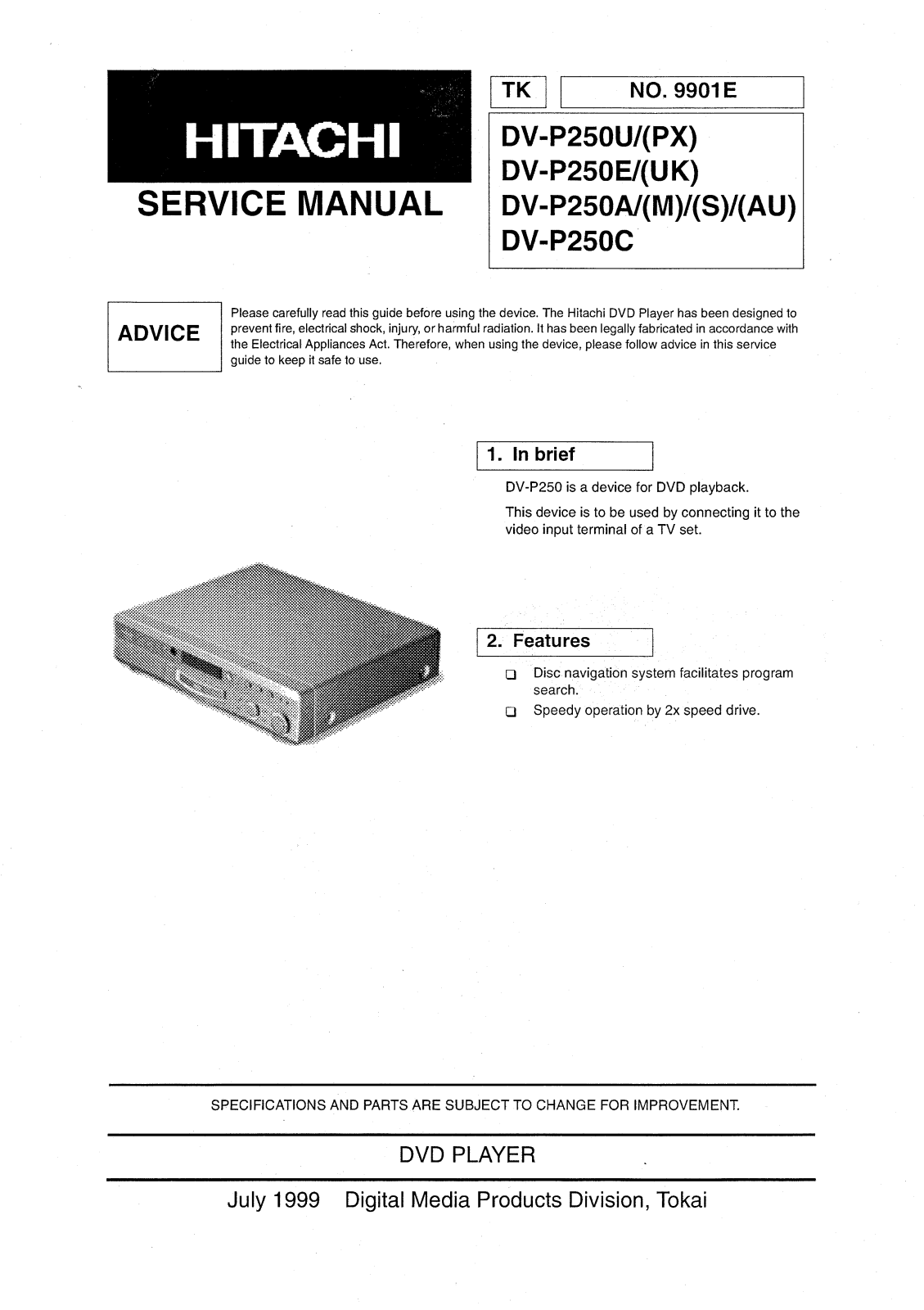 Hitachi DV-P250 Service Manual