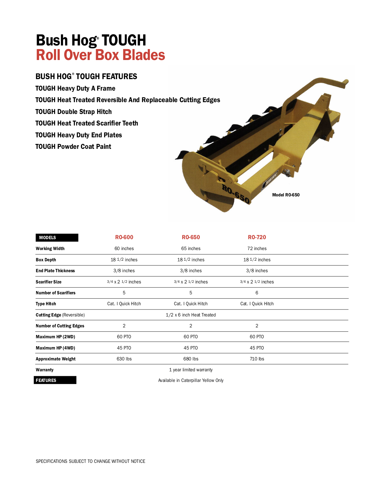 Bush Hog RO-720, RO-600, RO-650 User Manual