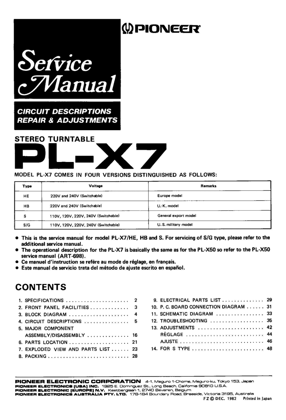 Pioneer PL-X-7 Service manual