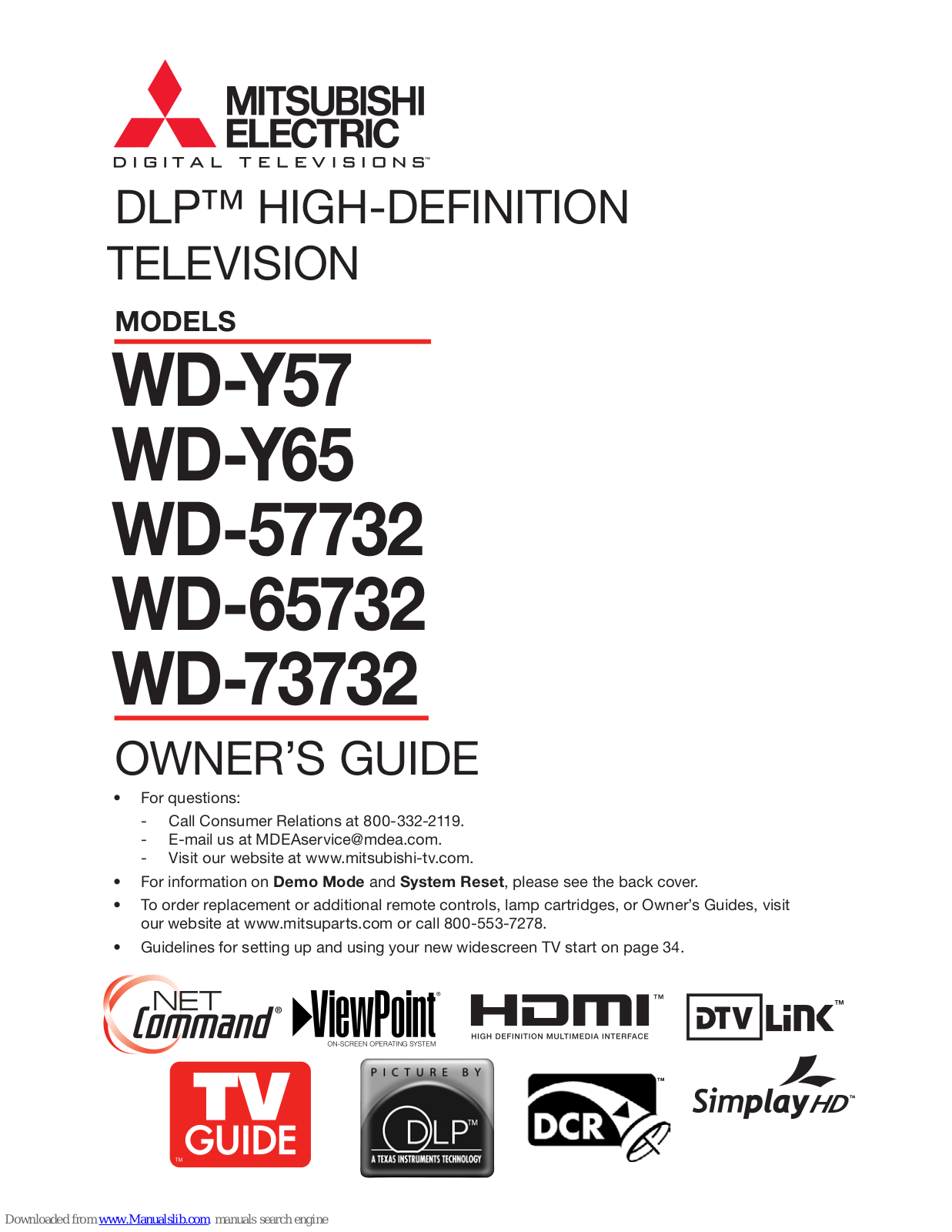 Mitsubishi WD-Y57aa, WD-Y65, WD-65732, WD-73732 Owner's Manual