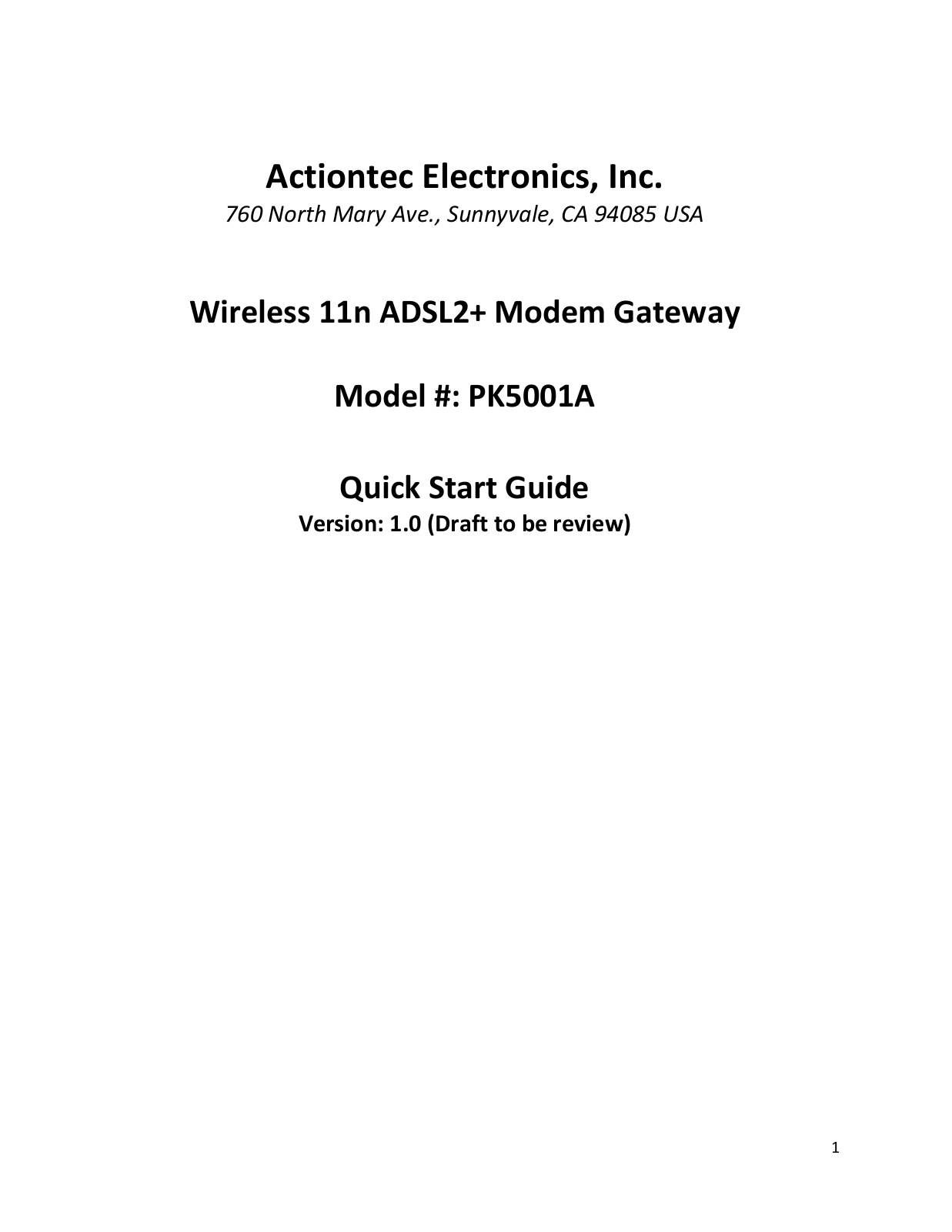 Actiontec PK5001A Quick Start Guide