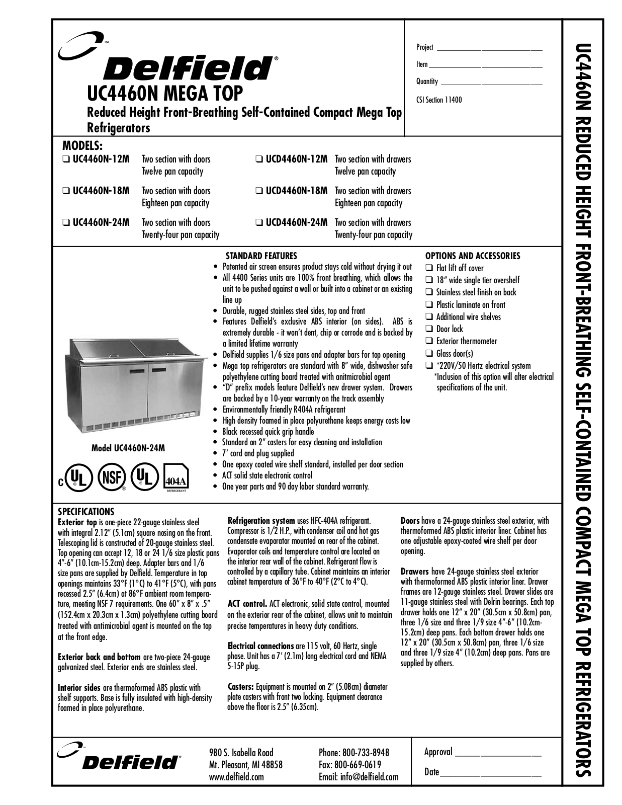 Delfield UCD4460N-18M, UCD4460N-24M, UC4460N-12M, UC4460N-24M, UC4460N-18M User Manual