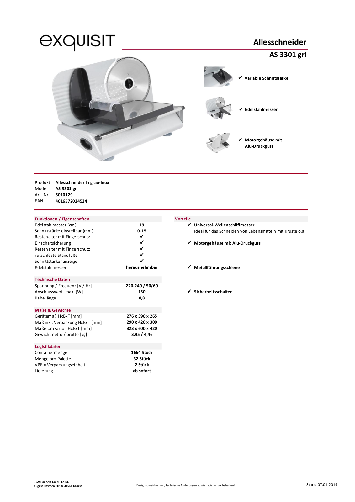 exquisit AS 3301 gri Technical data