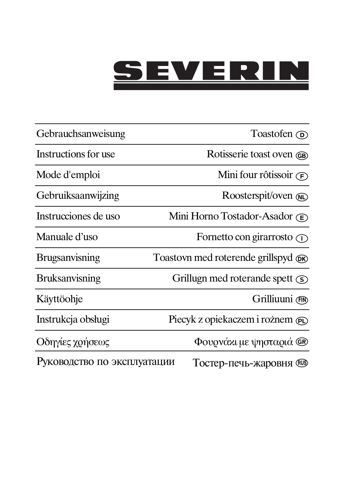 SEVERIN TO 9260 User Manual