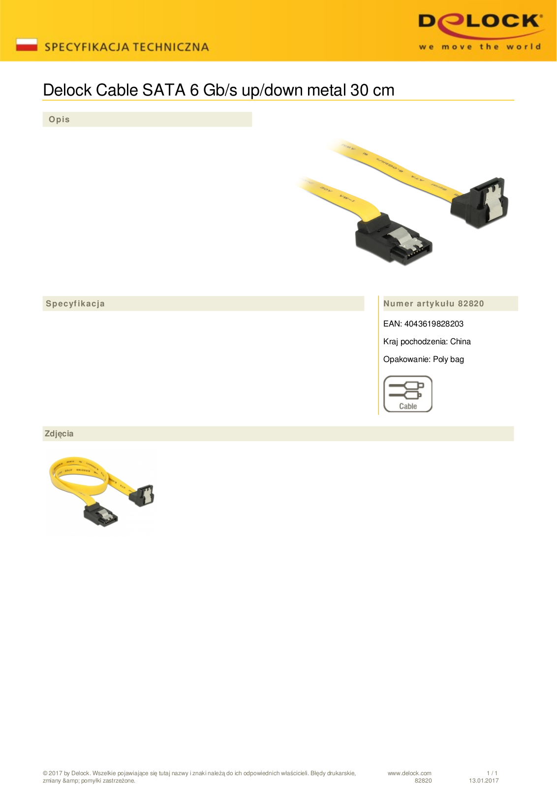 DeLOCK SATA cable yellow 0.3m metal User Manual