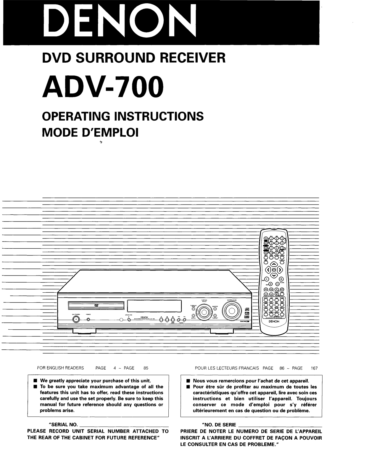 Denon AVD-700 User Manual