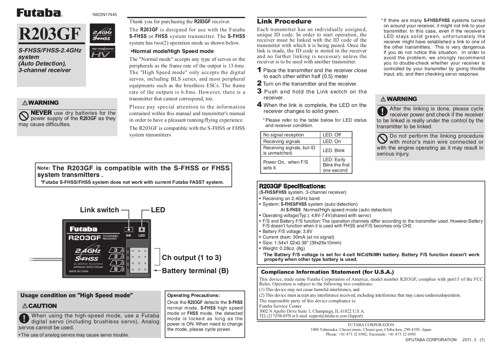 Futaba R203GF User Manual