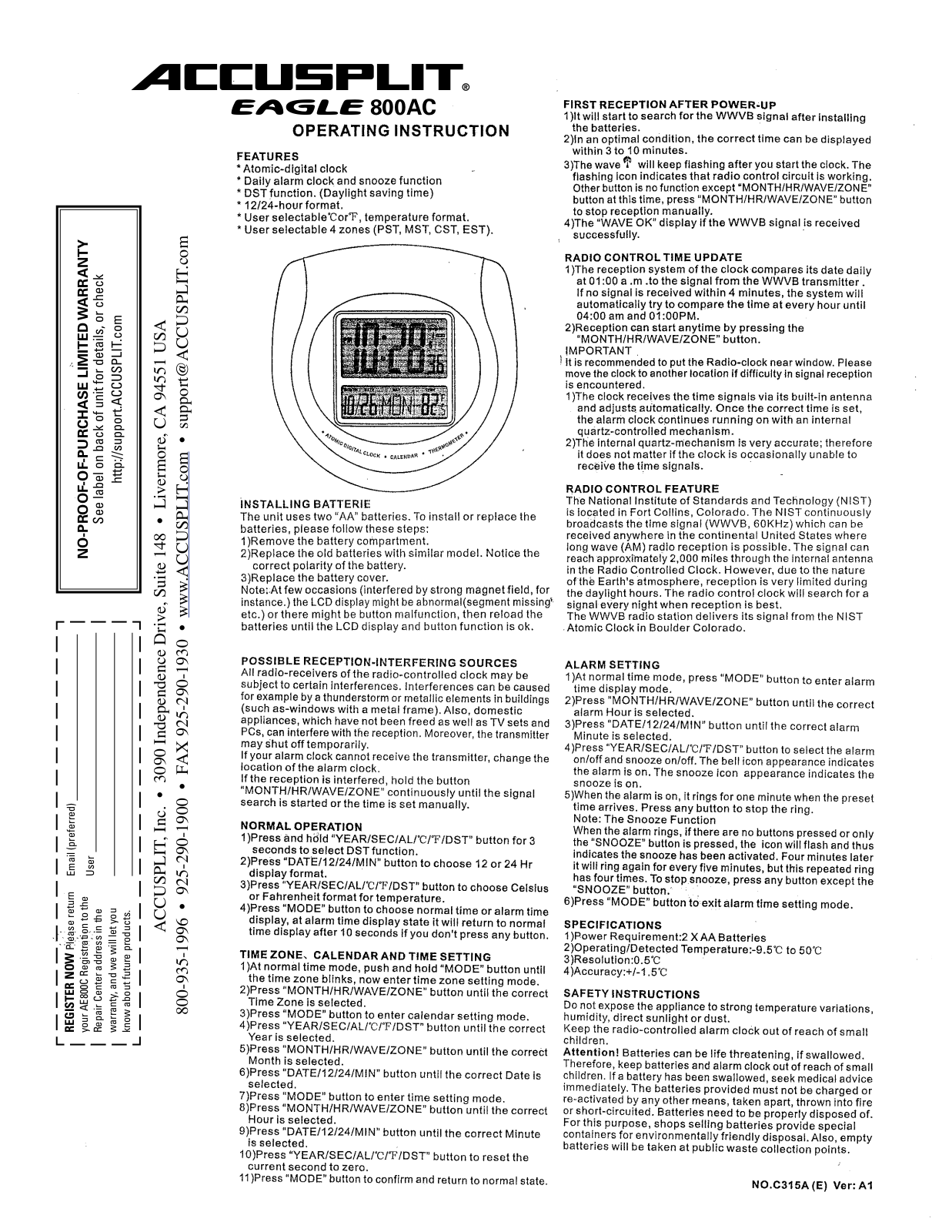 Accusplit AE800C, 800AC User Manual - ManualMachine.com