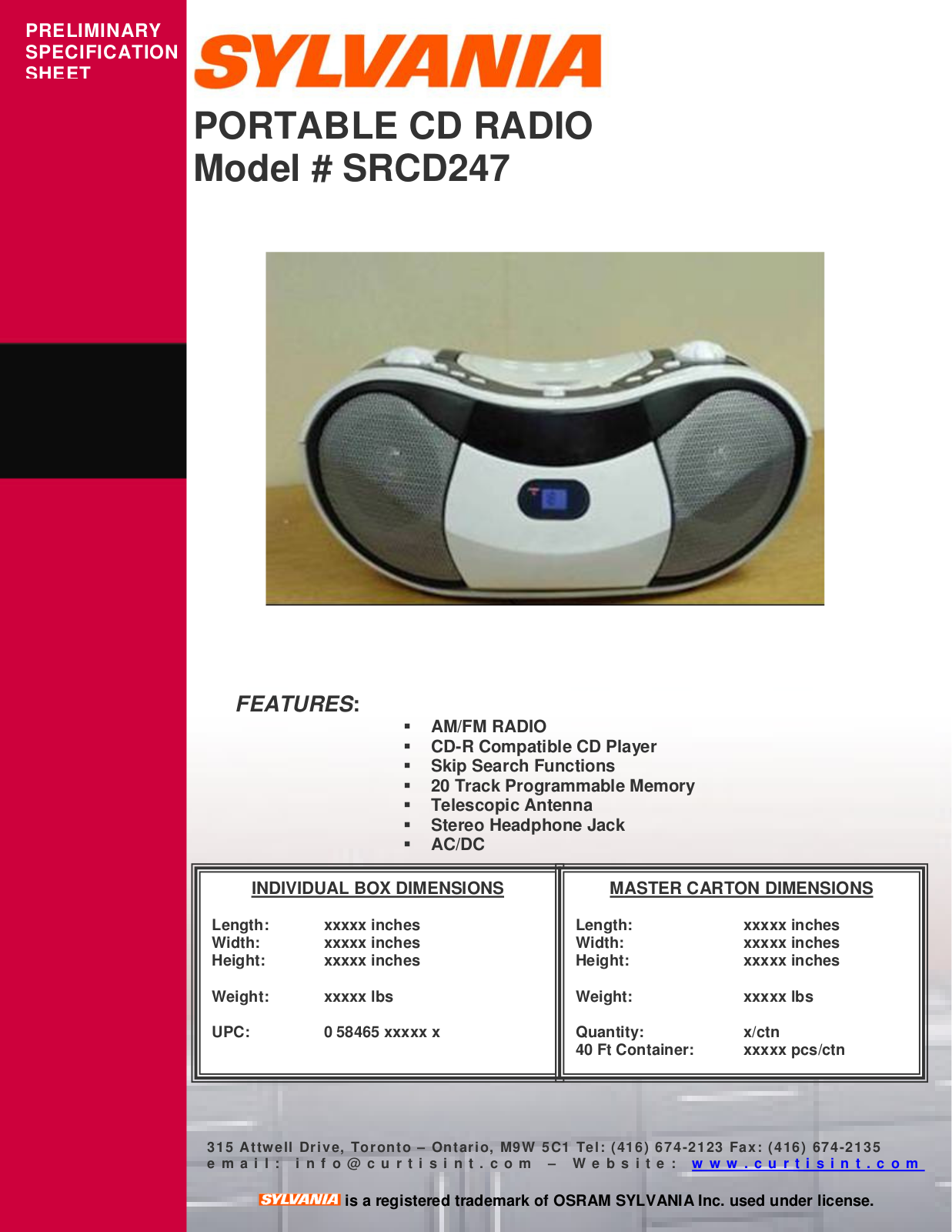 Curtis SRCD247 User Manual