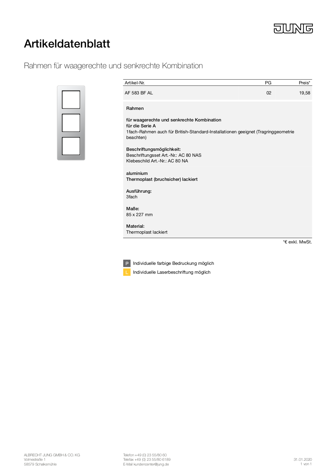 Jung AF 583 BF AL User Manual