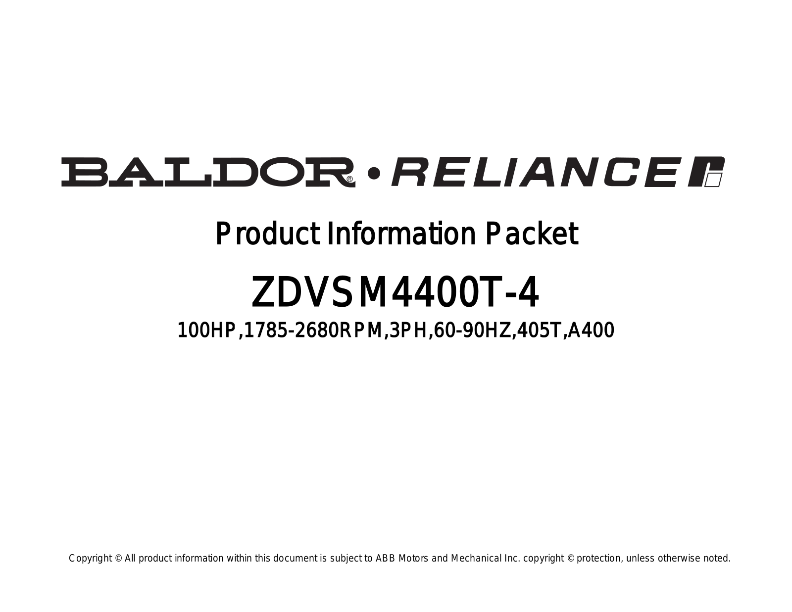 Baldor ZDVSM4400T-4 Product Information Sheet