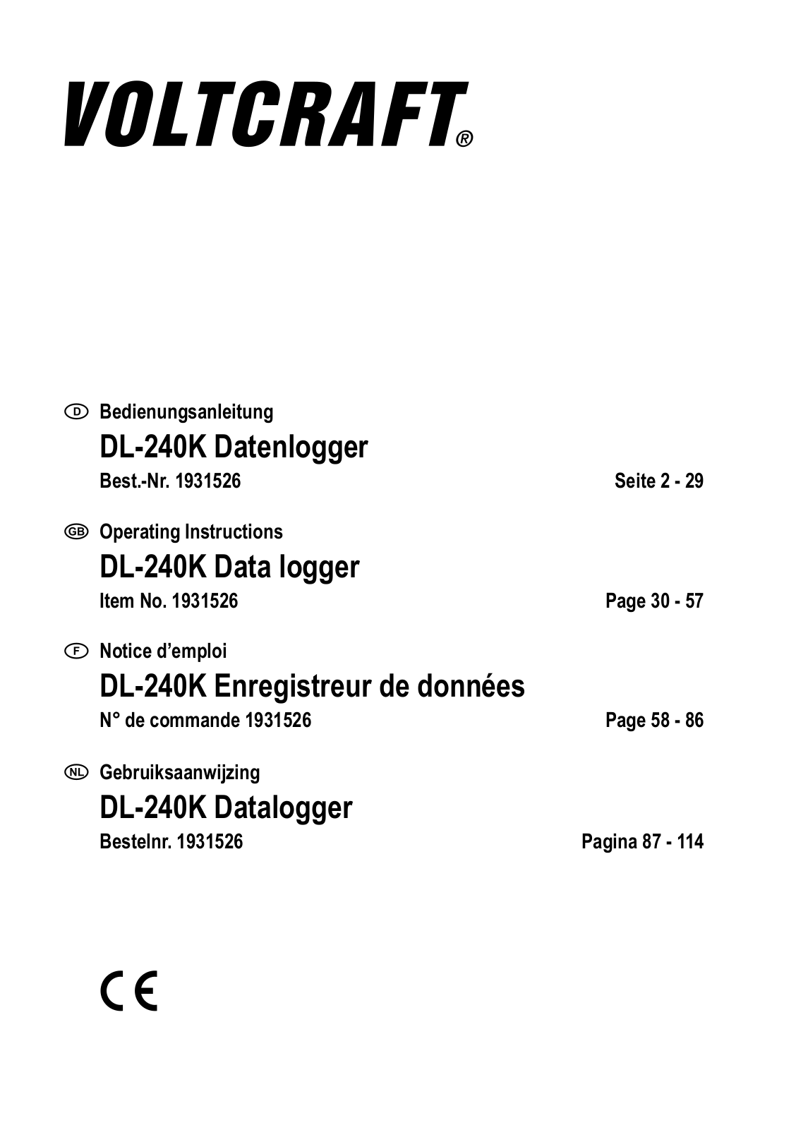 VOLTCRAFT DL-240K Operation Manual