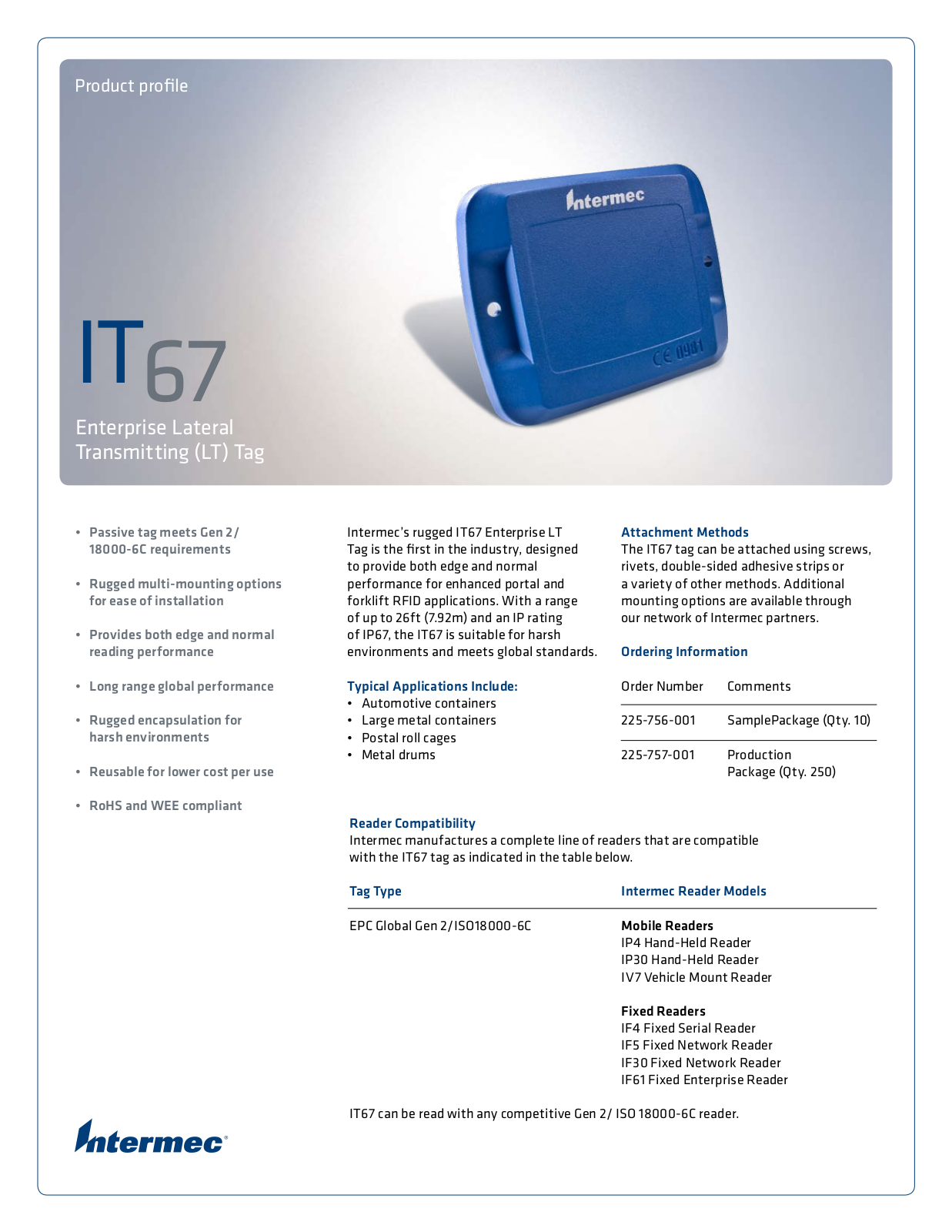 Intermec 225-757-001 Product Data Sheet