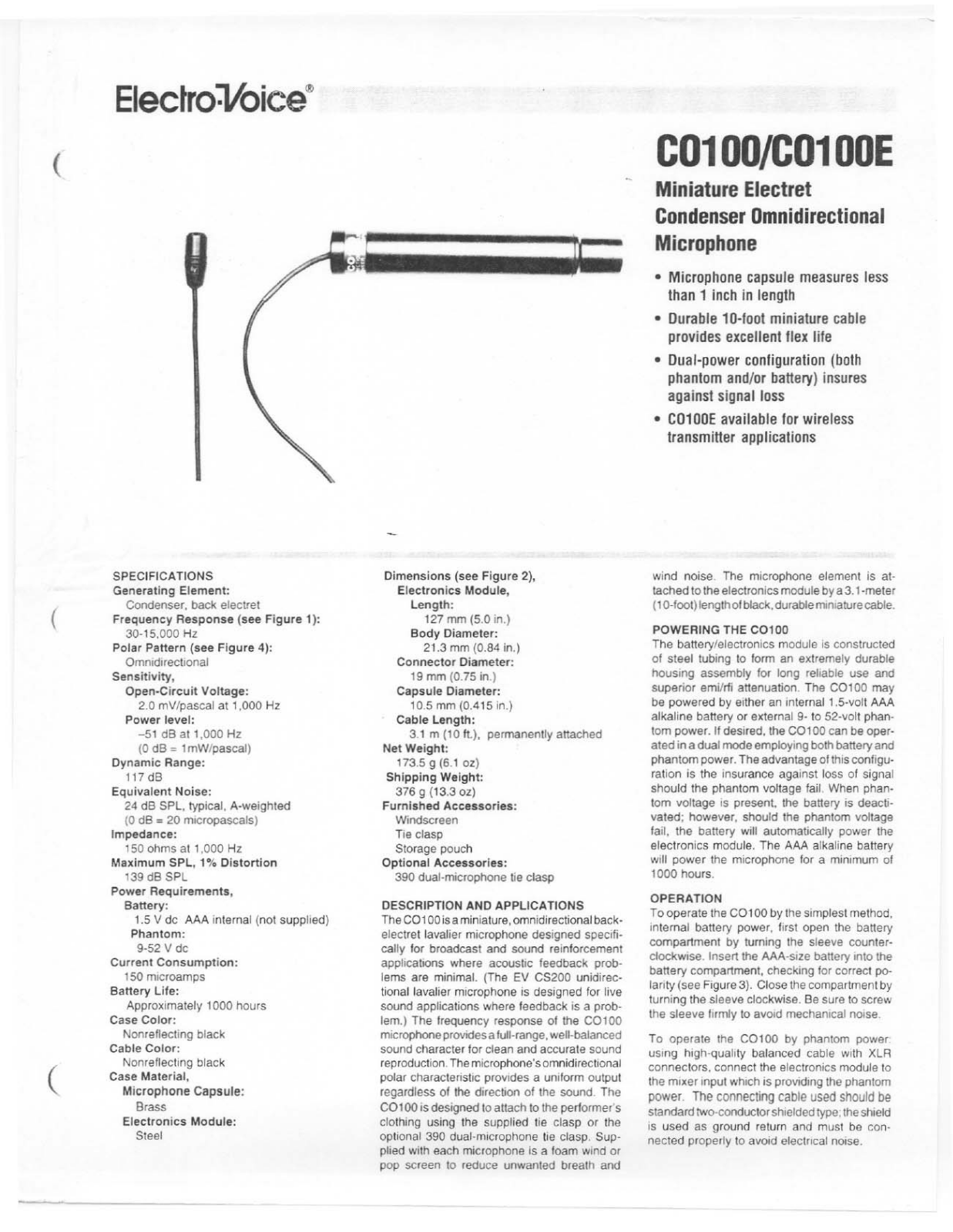 Electro-voice CO100E User Manual