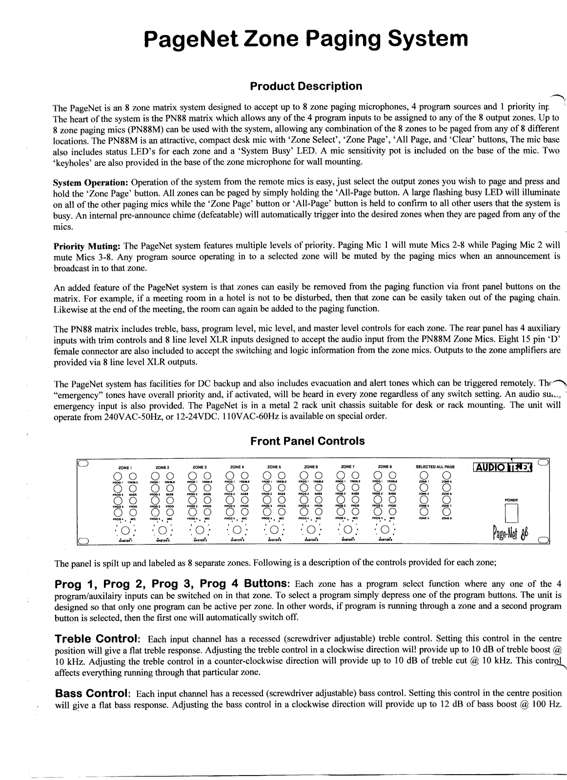 Audio Telex PAGENET88 User Manual