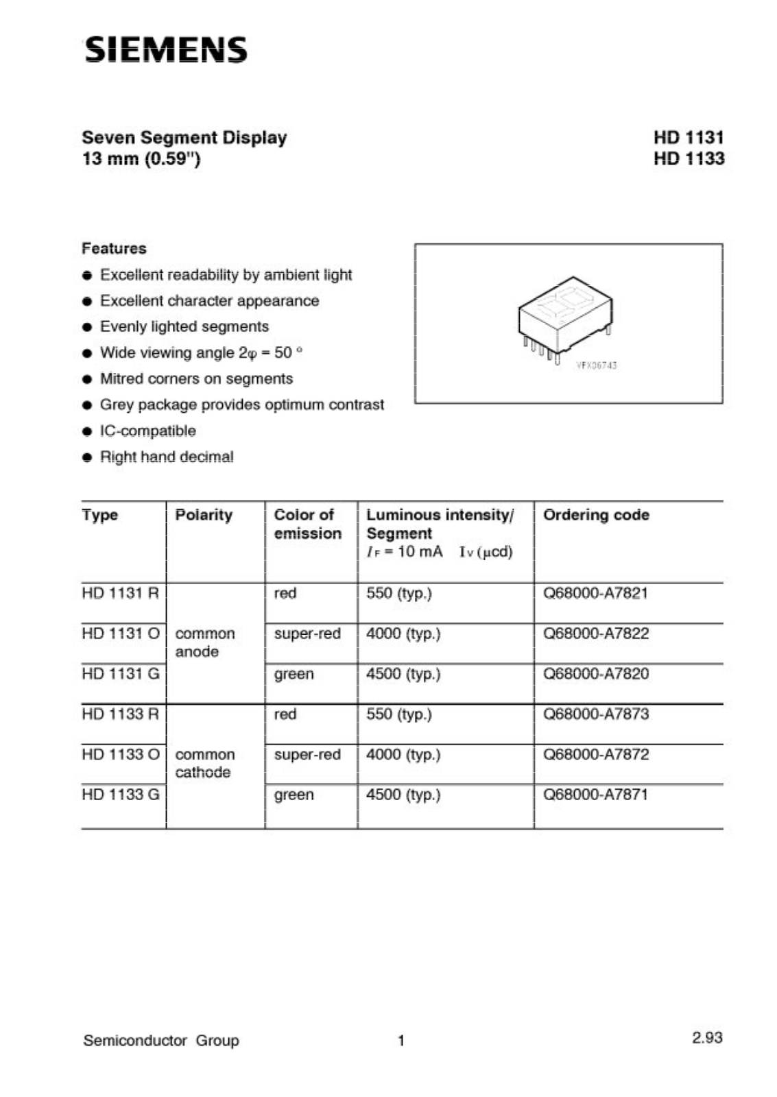 Siemens HD1133R, HD1133O, HD1133G, HD1131R, HD1131O Datasheet