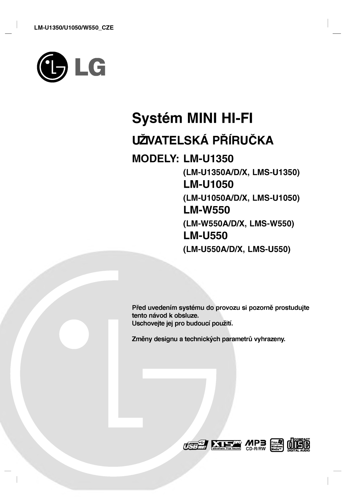 Lg LM-U550, LM-W550, lm-U1050, lm-u1350 user Manual