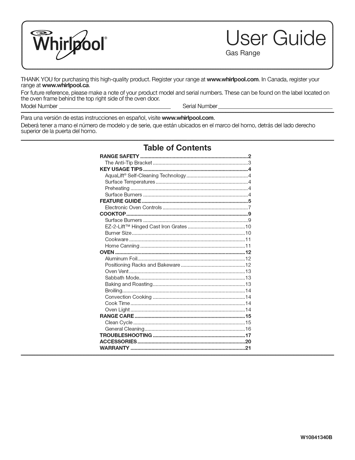 Whirlpool WEG745H0FS0, WEG745H0FH0, WEG745H0FE0 Owner’s Manual