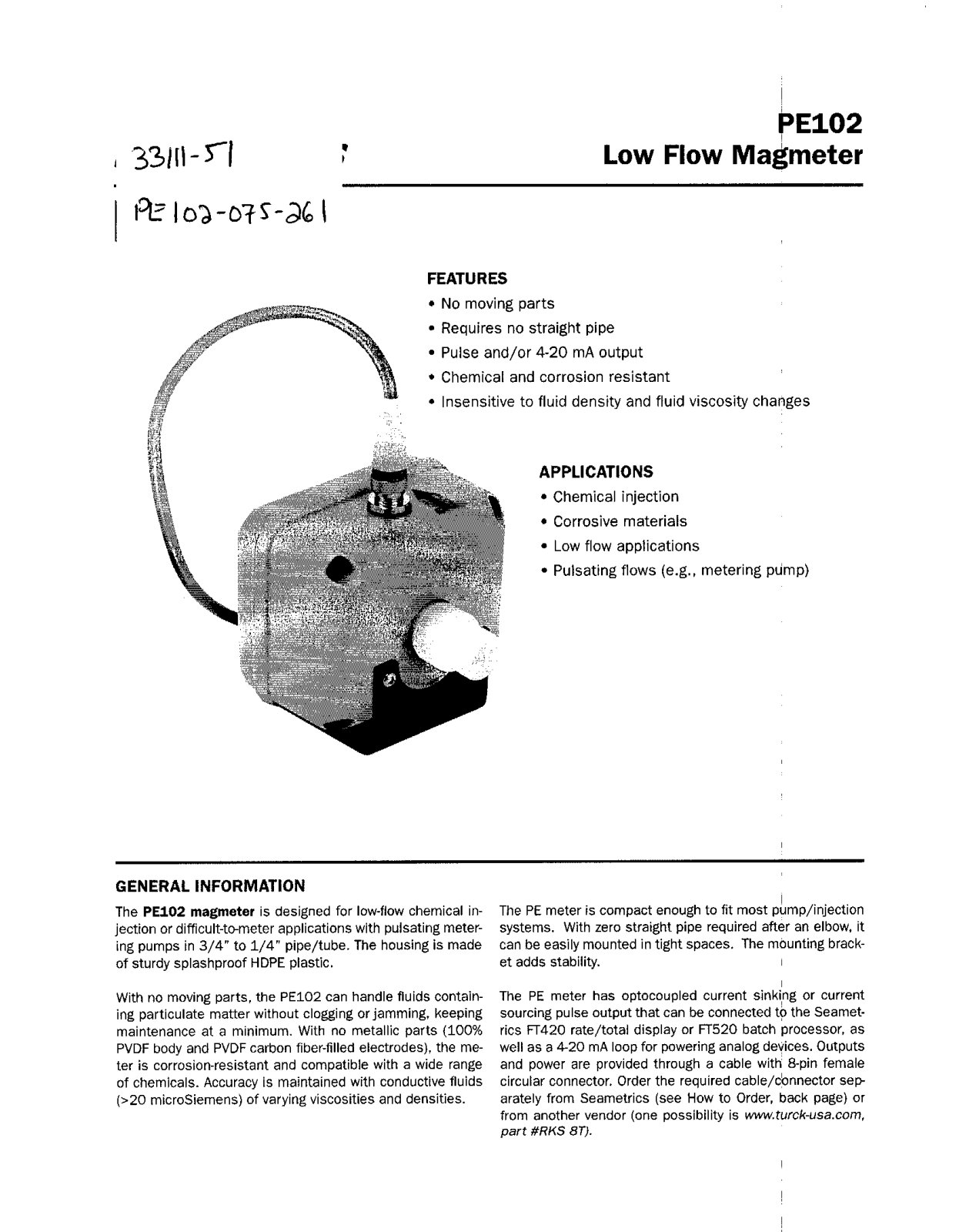 Seametrics PE102 Instruction Manual