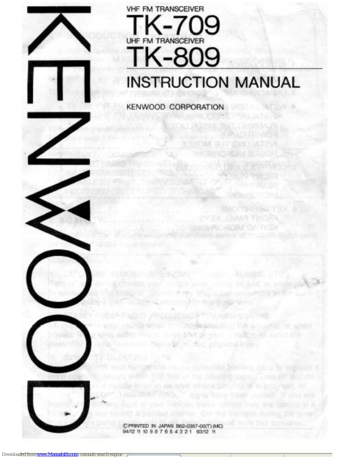 Kenwood TK-809 Instruction Manual